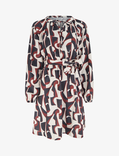 Robe satinée à manches longues et imprimé graphique - Noir - 1