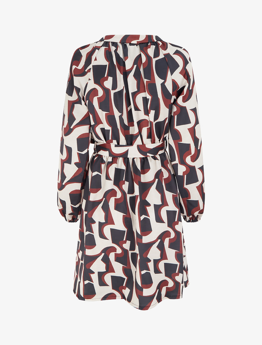 Robe satinée à manches longues et imprimé graphique - Noir - 2