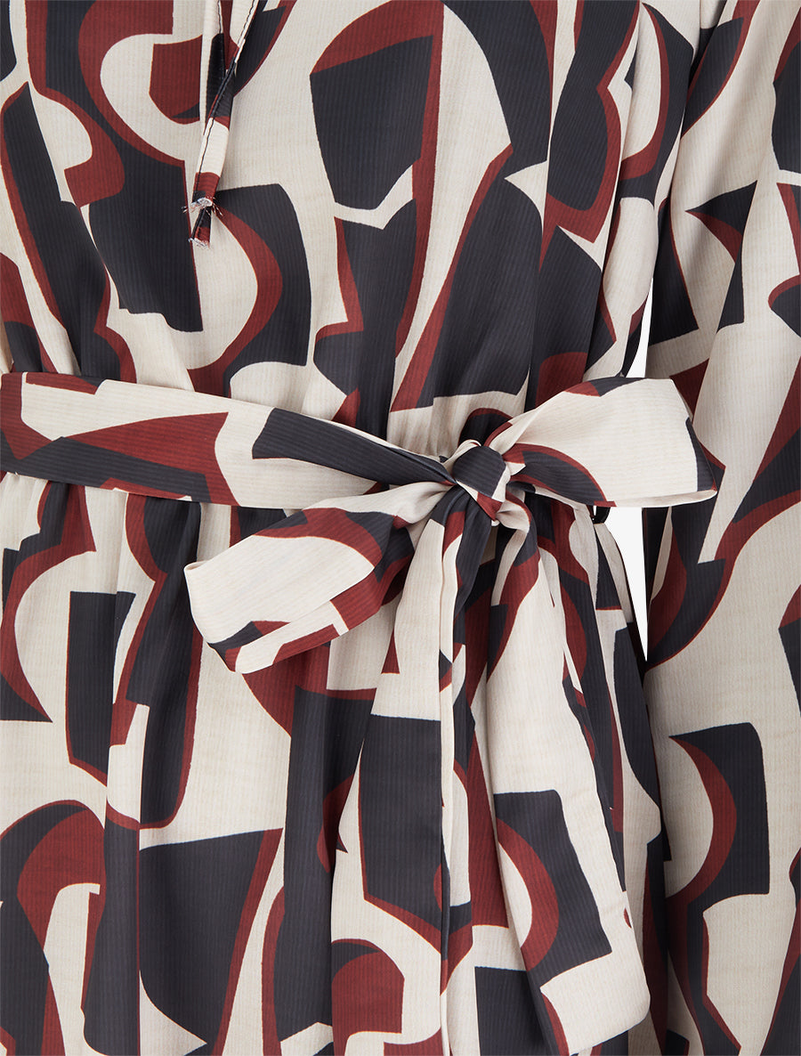 Robe satinée à manches longues et imprimé graphique - Noir - 3