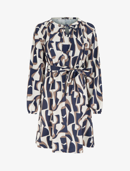 Robe satinée à manches longues et imprimé graphique - Marine - 1