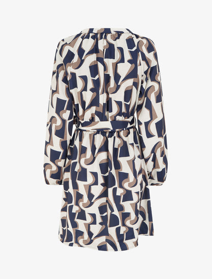 Robe satinée à manches longues et imprimé graphique - Marine - 2