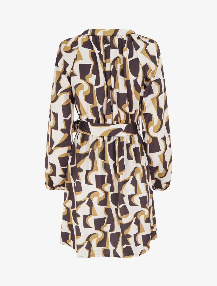 Robe satinée à manches longues et imprimé graphique - Marron - 2