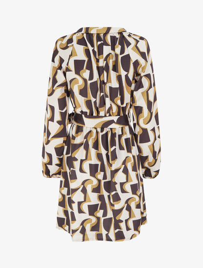 Robe satinée à manches longues et imprimé graphique - Marron - 2