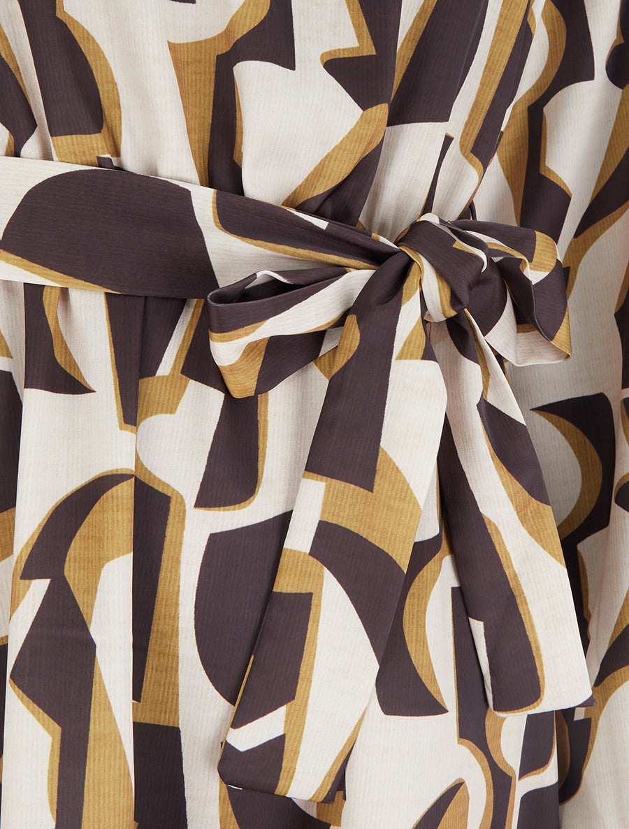 Robe satinée à manches longues et imprimé graphique - Marron - 3
