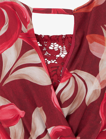 Robe évasée imprimé feuilles fantaisies - Bordeaux - 3