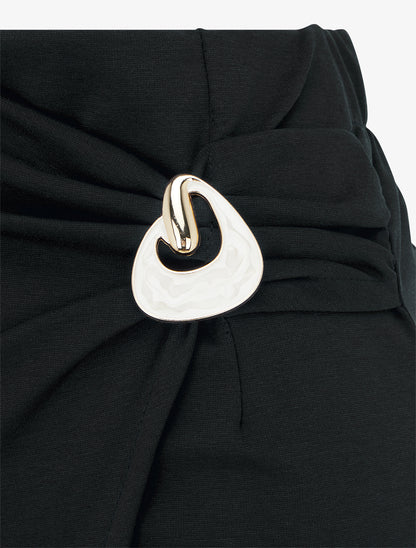 Jupe midi style portefeuille à bijou effet nacré - Noir - 3
