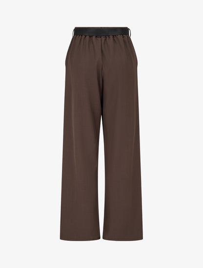 Pantalon ample à taille haute et ceinture style foulard - Marron - 2