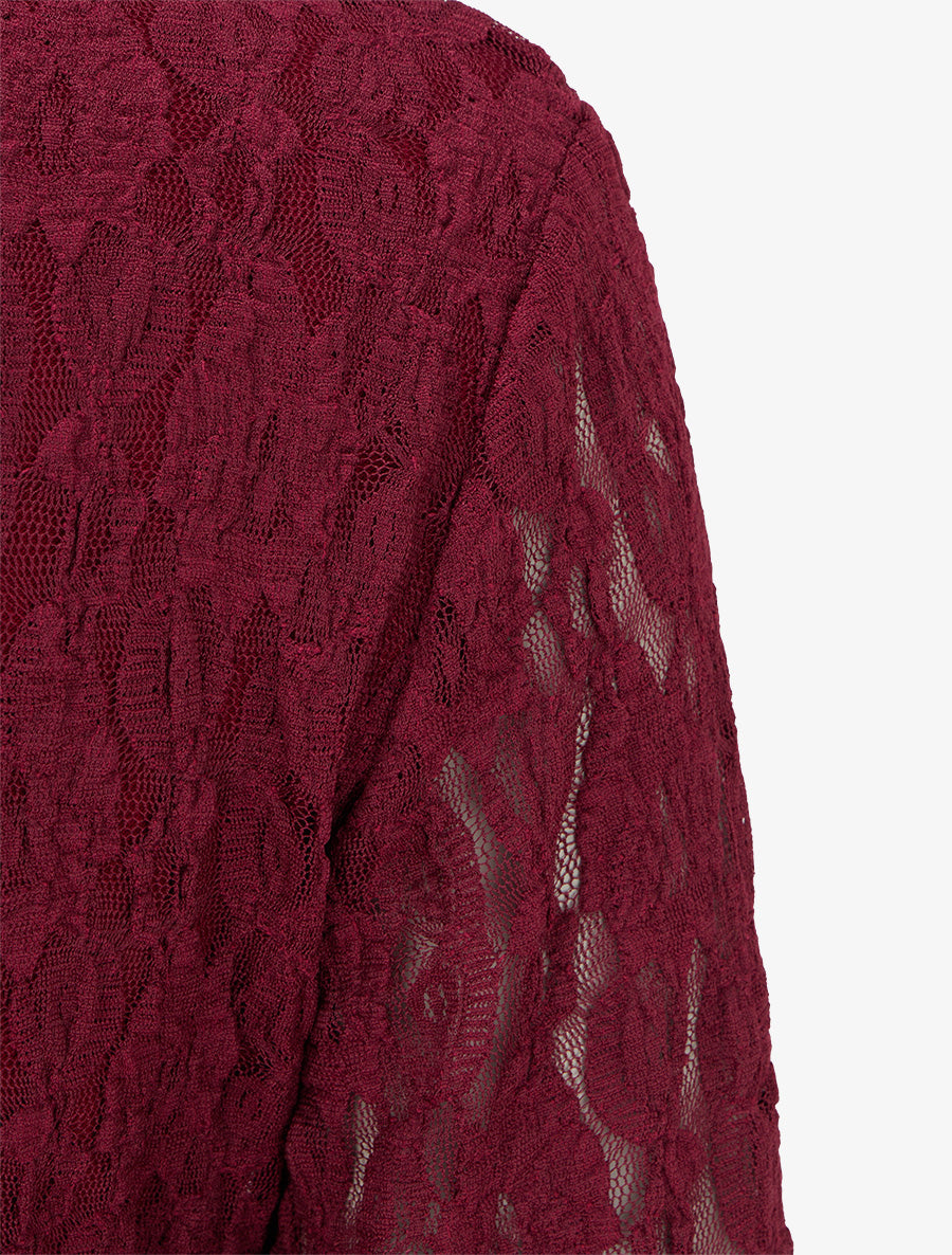 Top en dentelle à effet drapé et bijou métal - Lie de vin - 3