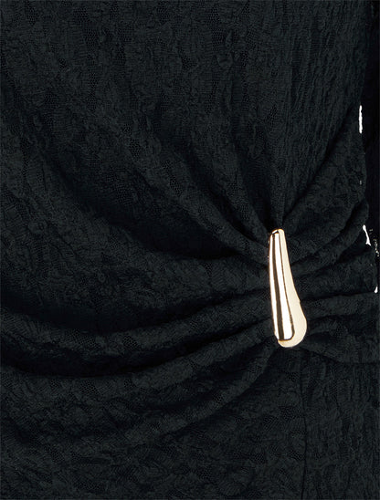 Top en dentelle à effet drapé et bijou métal - Noir - 3