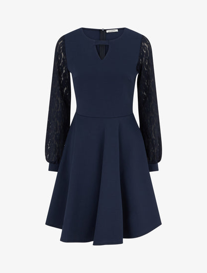 Robe patineuse à manches longues en dentelle - Marine - 1
