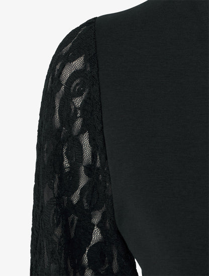 Robe patineuse à manches longues en dentelle - Noir - 3