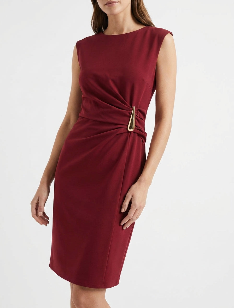Mouwloze jurk met drapeereffect - Bordeaux