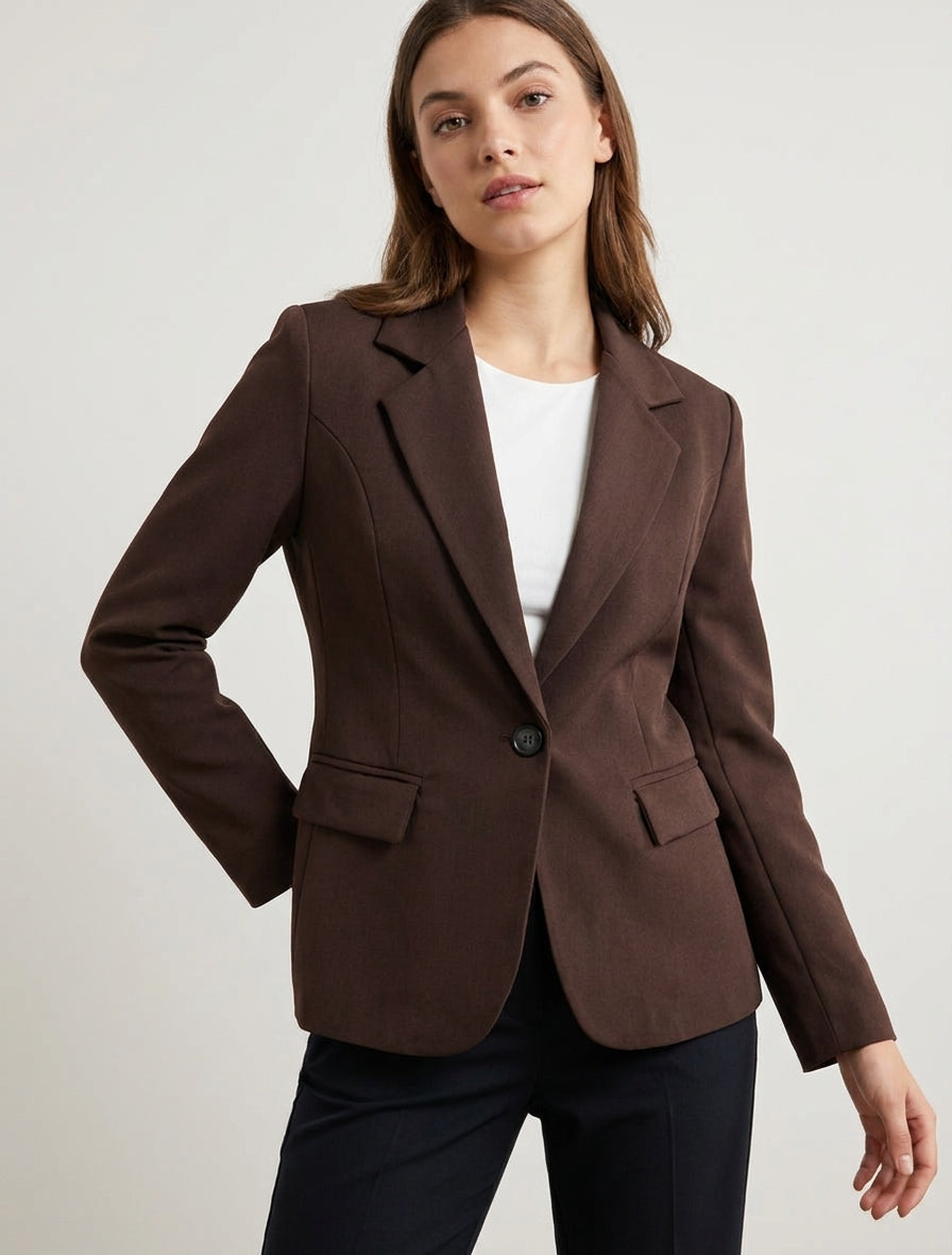 Effen blazer met gekartelde kraag - Bruin