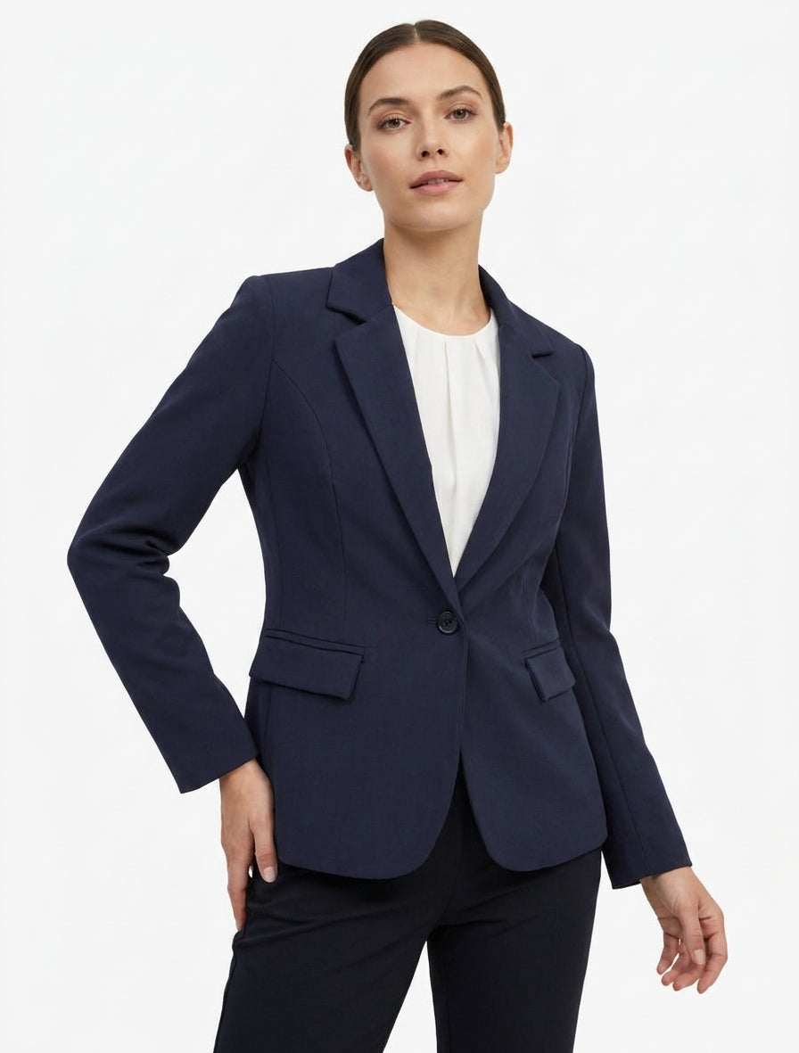 Effen blazer met gekartelde kraag - Marine