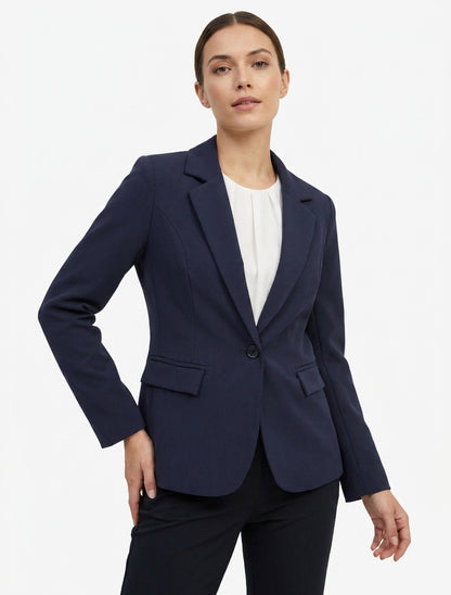 Effen blazer met gekartelde kraag - Marine