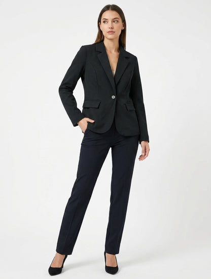 Effen blazer met gekartelde kraag - Zwart