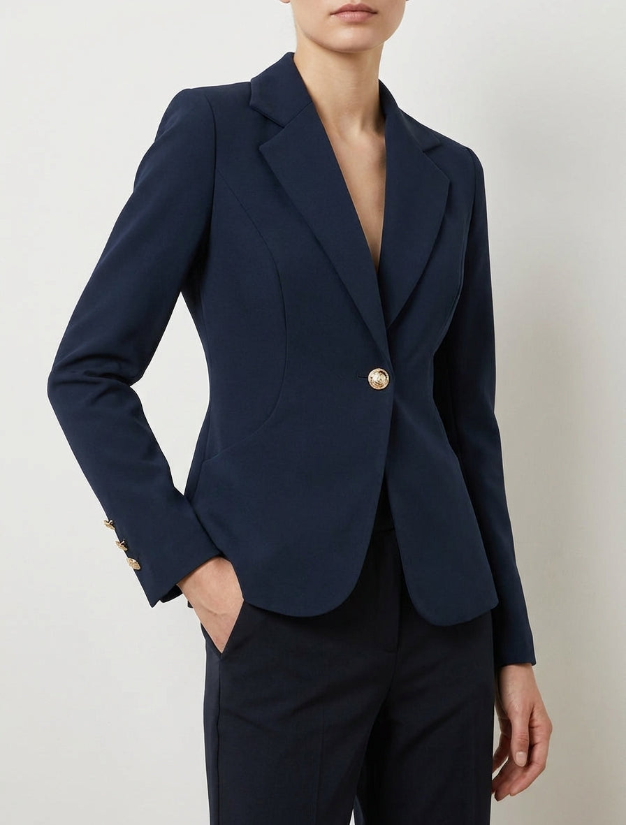 Getailleerde blazer met één knoop en schoudervullingen - Marine