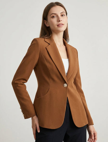 Getailleerde blazer met één knoop en schoudervullingen - Kameel