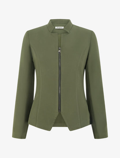 Veste cintrée à épaulettes et zip - Kaki - 1