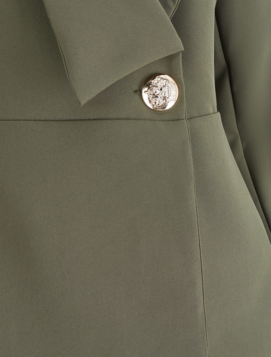 Blazer uni à col droit stylisé - Kaki - 3