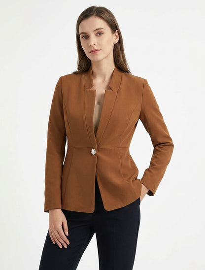 Effen blazer met knoopsluiting - Kameel