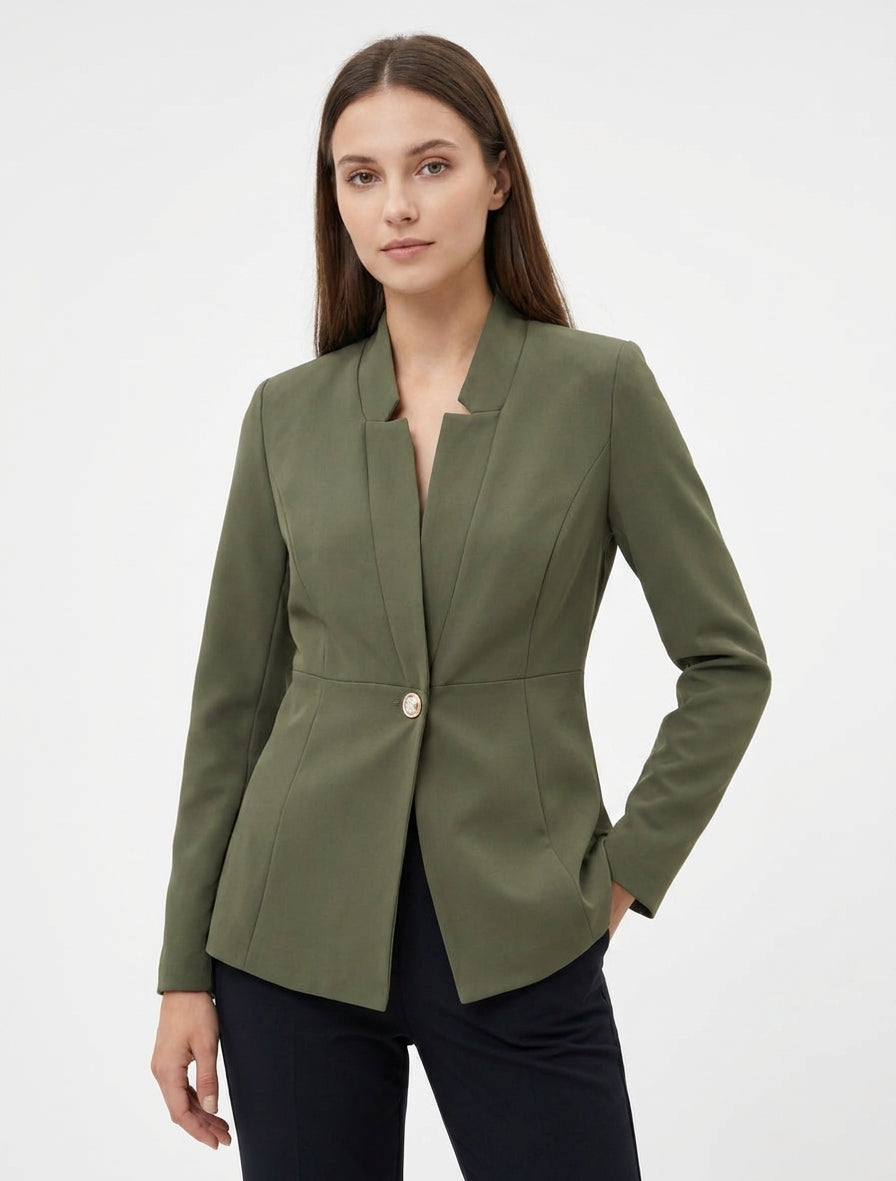 Effen blazer met knoopsluiting - Kaki