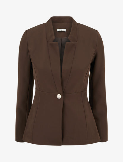 Blazer uni à fermeture boutonné - Marron - 1
