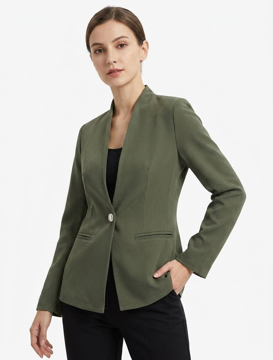 Effen blazer met opstaande kraag - Kaki