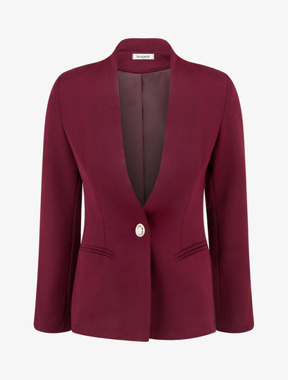 Blazer uni à col droit - Lie de vin - 1