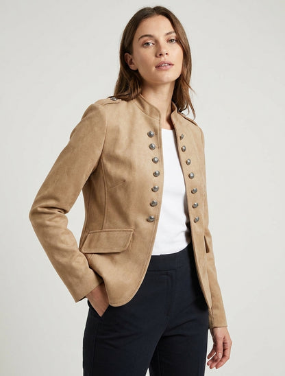 Officier stijl suèdine jas - Beige