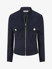 Veste en suédine zippée à poche à rabat - Marine - 1