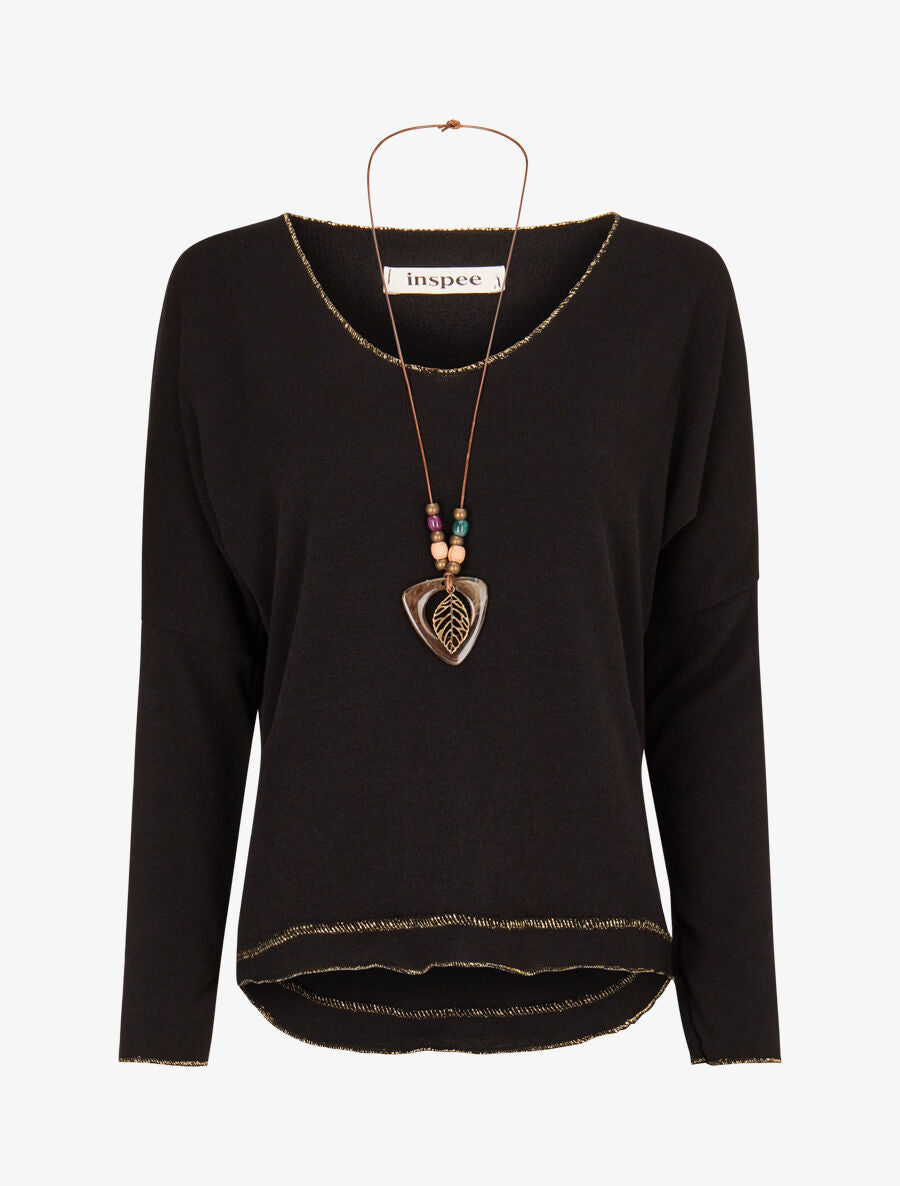 Pull fin à bords irisés - Noir - 5