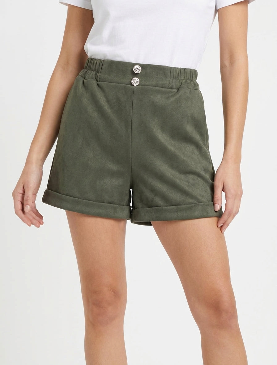 Korte paperbag van suèdine - Kaki