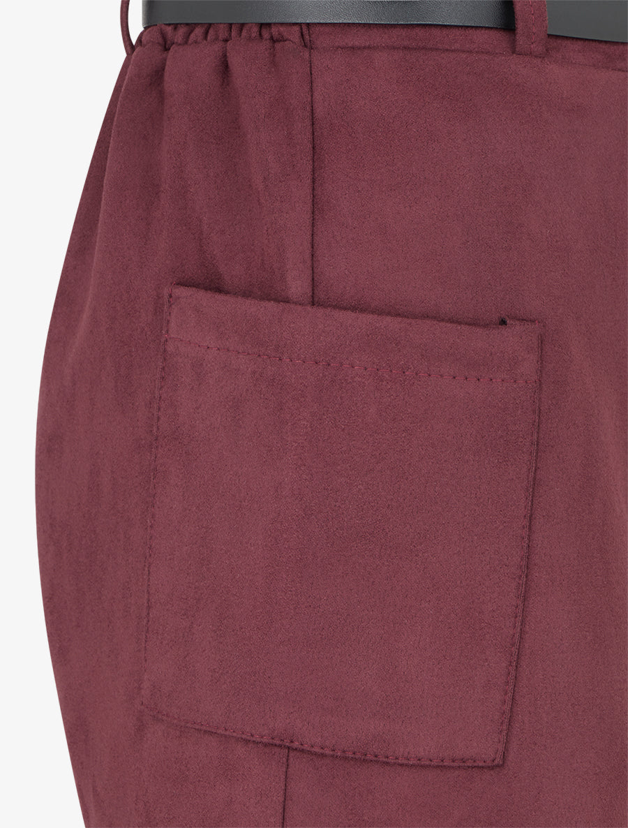 Short suédine style jupe à poches plaquées - Lie de vin - 3