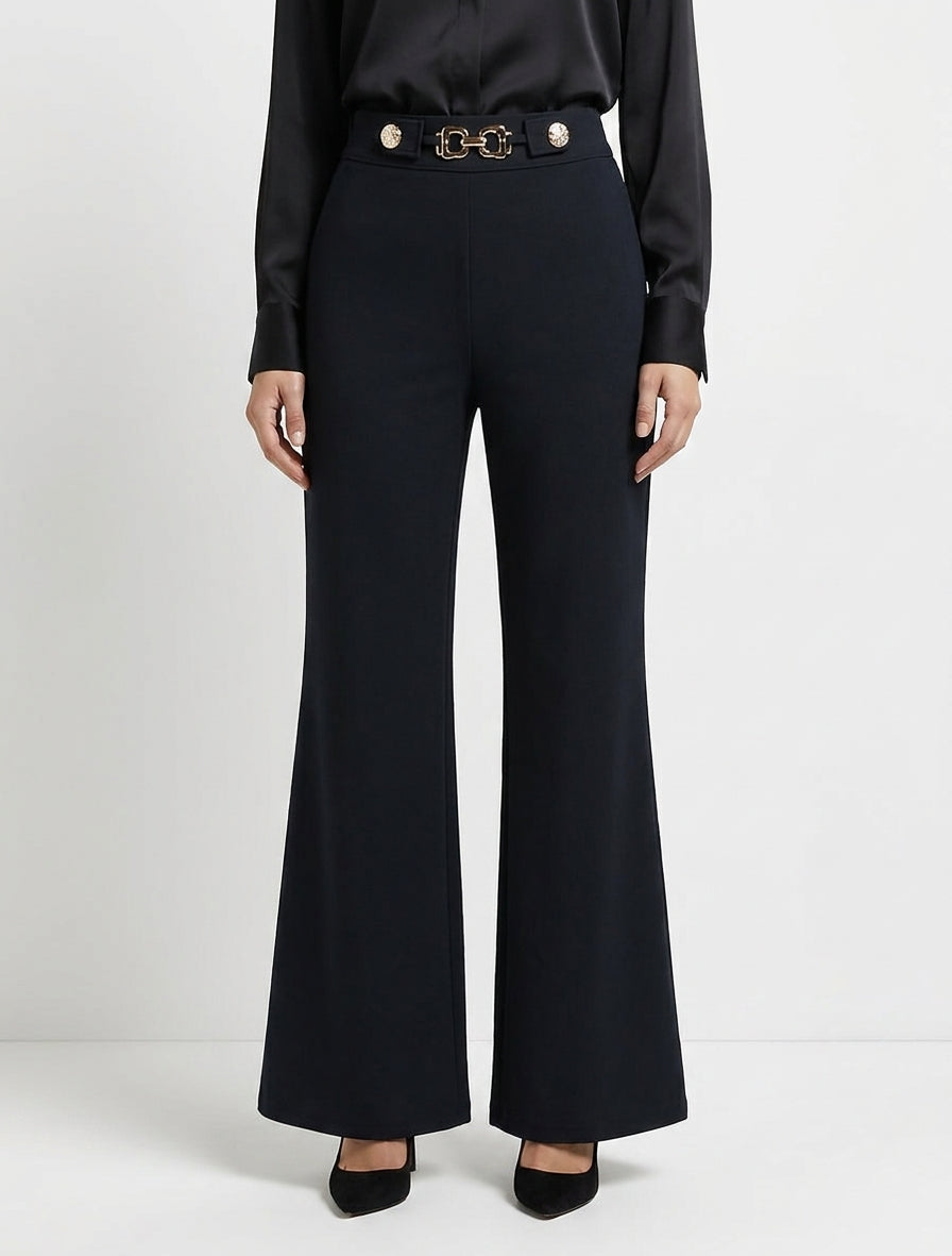 Hoge taille wijde broek sieraden - Zwart
