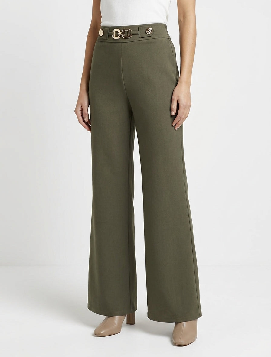 Hoge taille wijde broek sieraden - Kaki