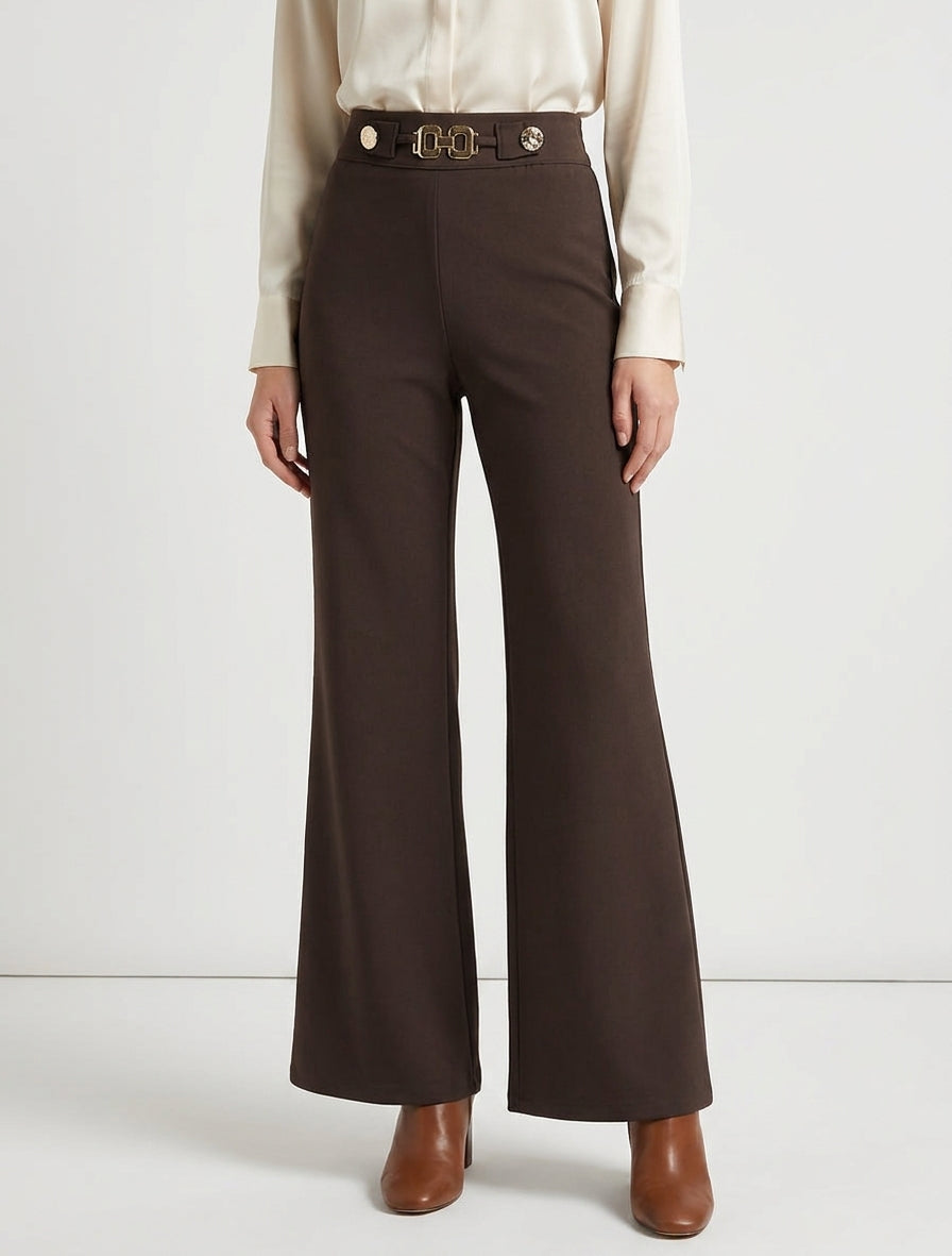 Hoge taille wijde broek sieraden - Bruin