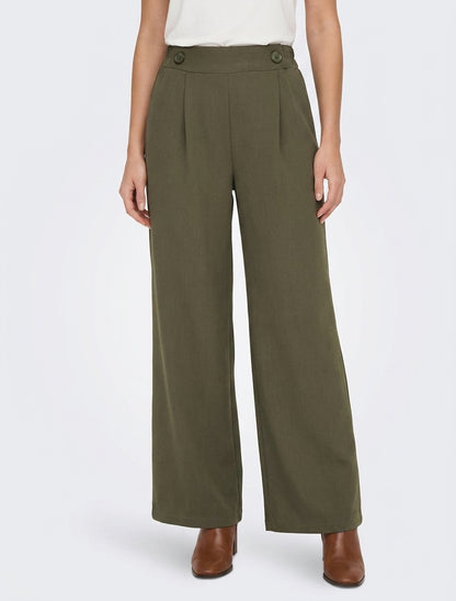 Effen broek met elastische tailleband - Kaki