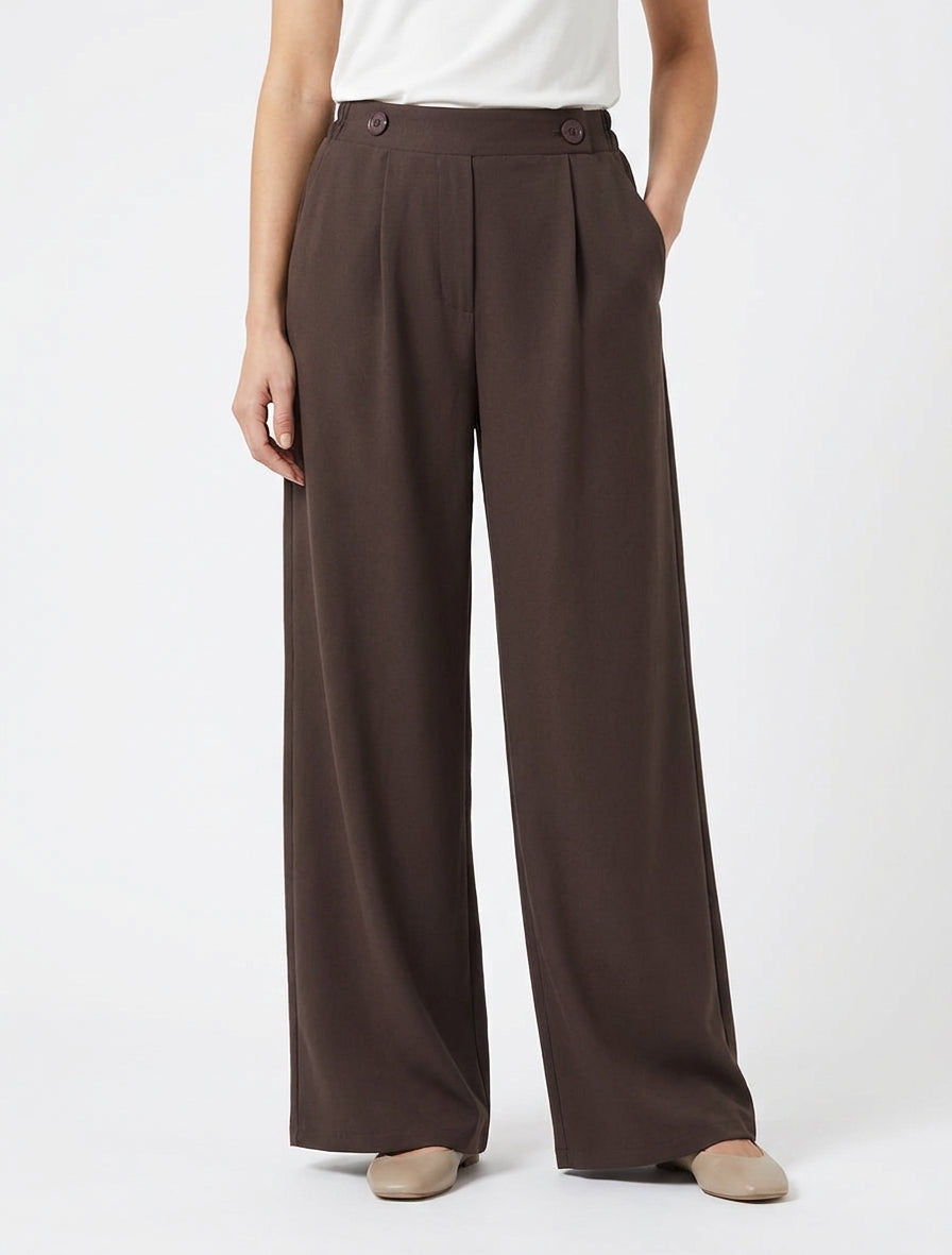Effen broek met elastische tailleband - Bruin