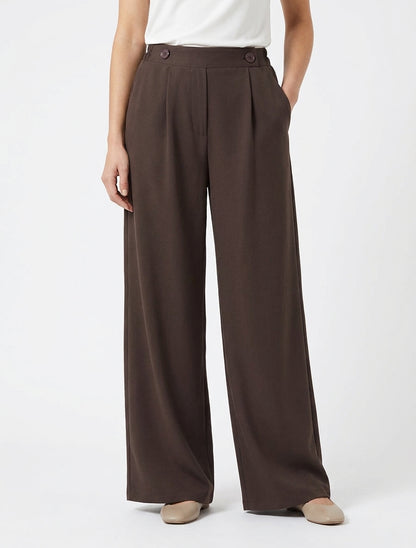 Effen broek met elastische tailleband - Bruin