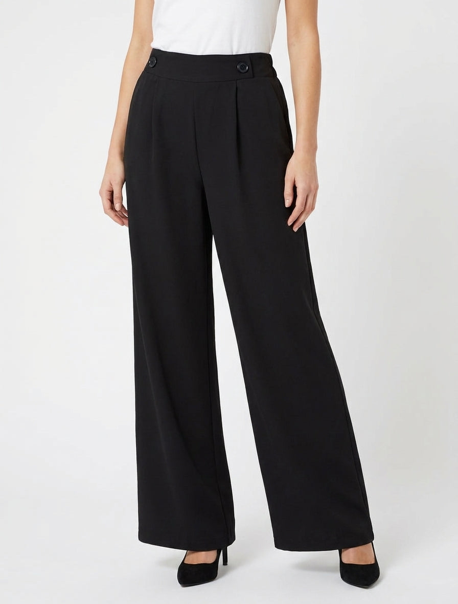 Effen broek met elastische tailleband - Zwart