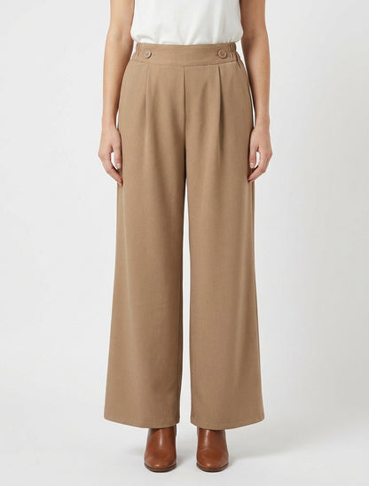 Effen broek met elastische tailleband - Kameel