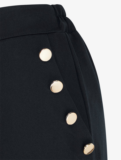 Pantalon taille haute coupe flare à boutons décoratifs dorés - Noir - 3