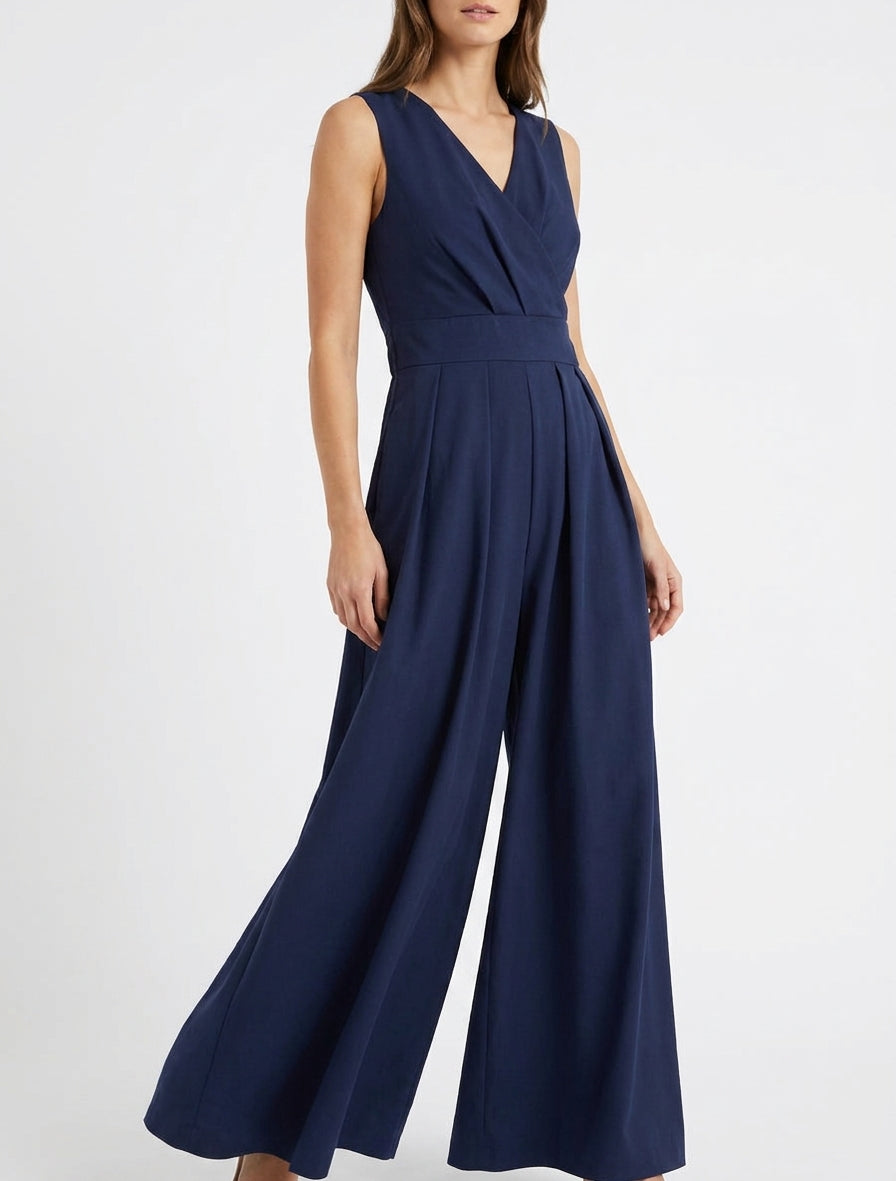 Mouwloze wijde jumpsuit met open rug - Marine
