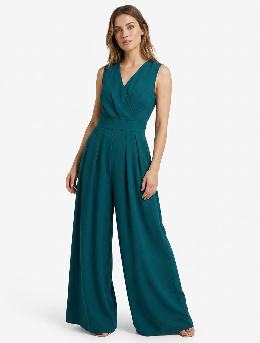 Mouwloze wijde jumpsuit met open rug - Eendenblauw