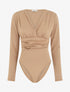 Body manches longues à taille plissée - Camel clair - 1
