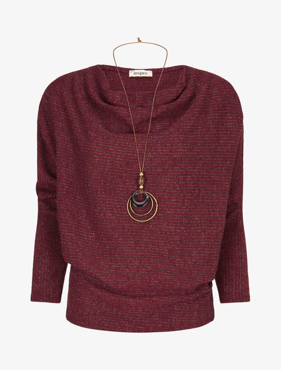 Pull côtelé et irisé - Lie de vin - 1