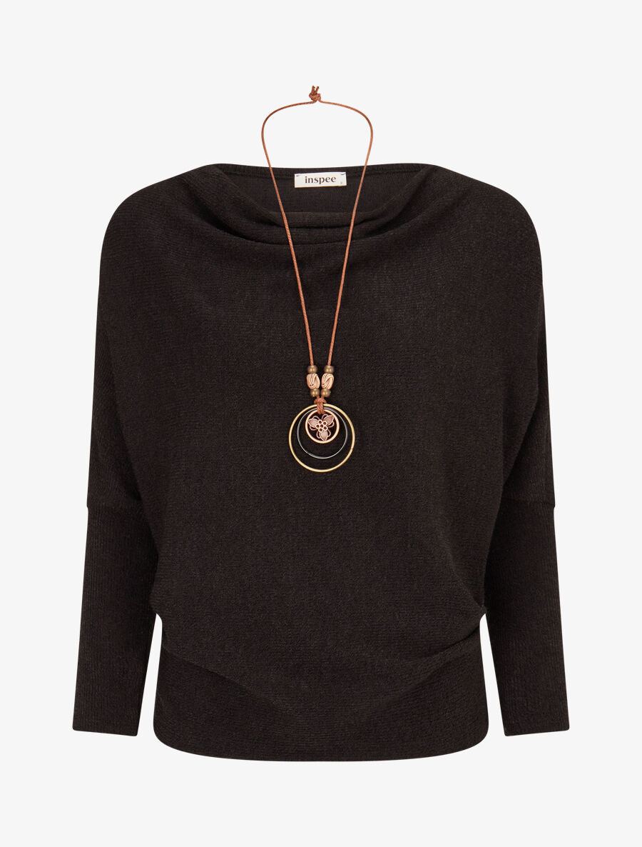 Pull côtelé avec sautoir - Noir - 4