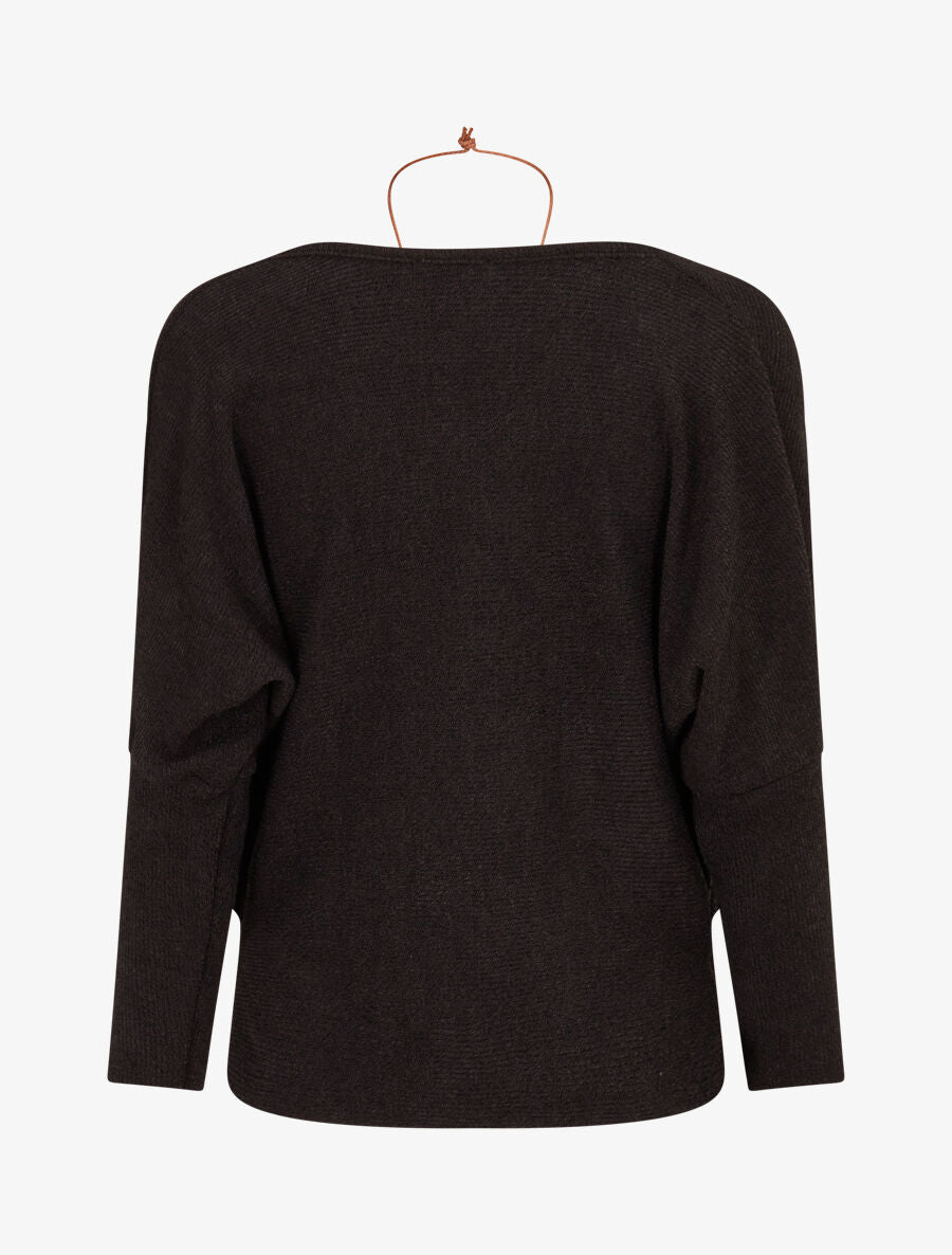 Pull côtelé avec sautoir - Noir - 2