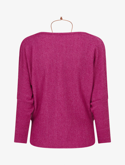 Pull côtelé avec sautoir - Fushia - 2